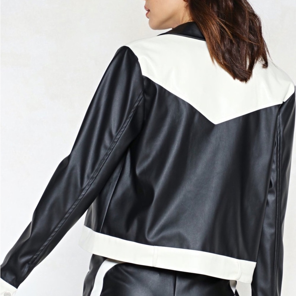 Nasty Gal Black and White Faux Leather Contrast Jacket - Picture 2 of 5
